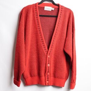 London Fog Cardigan Sweater Mens Large Red‎ Excellent Vintage 90s Knit USA Made